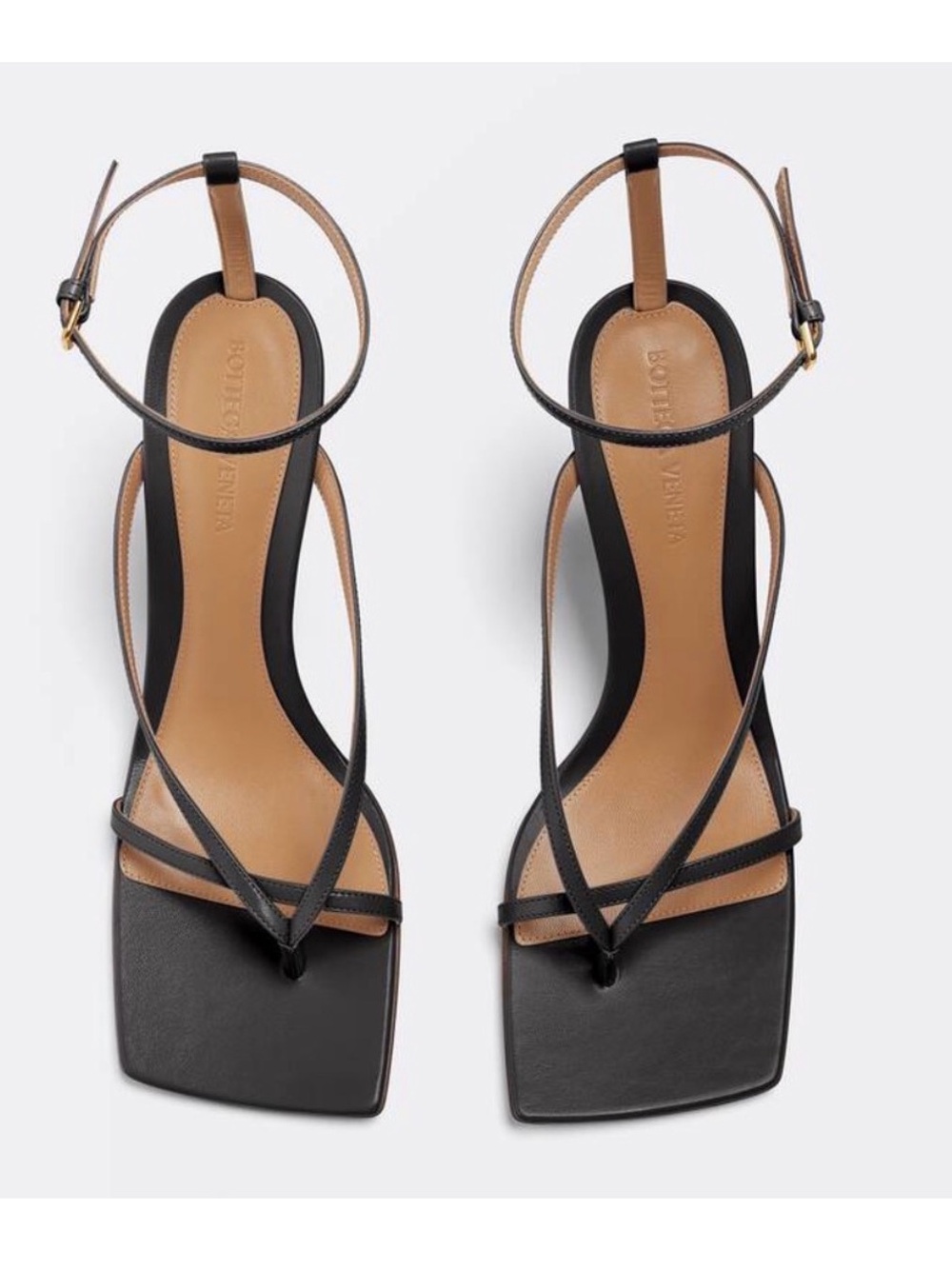 Bottega Veneta Black and Tan Strappy Square-Toe Sandals